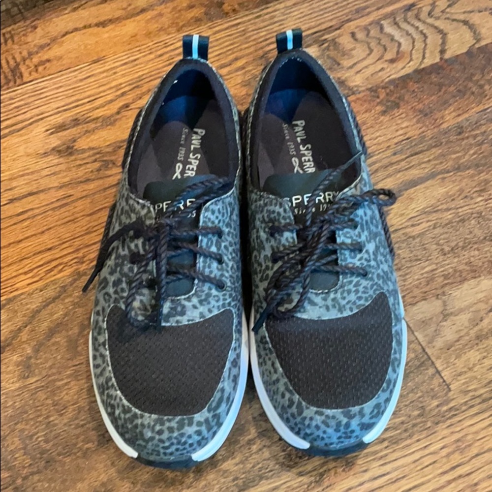 Sperry Black Leopard Print tennis shoes